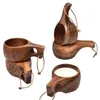 Mugs Handmade Wooden Milk Cup Acacia Wood Coffee Mugs Tasse with Carrying Rope Handle Camping Drinkware Cups Artifact Kitchen Tools 231121