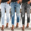 Cintura alta feminina 2023 novo retro azul rasgado calças retas soltas casuais lápis jeans feminino rua atacado marca