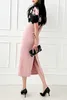 Sukienki robocze formalne czarne drukowane bąbelkowe garnitur na górną różową dzieloną spódnicę 2023 Summer Slim Bodycon Office Lady 2 sztuki