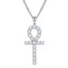 Fine Jewelry Fashion Unisex Sterling Sier Gold Plated Vvs 5Mm Moissanite Diamond Ankh Cross Pendant Necklace