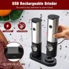 Mills Rechargeable Electric Salt And Pepper Grinder Set With Charging Base Stainless Steel Automatic Salt Spice Grinder Pepper Mill 230422