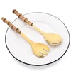 Sin sets sets Jankng 8pcs houten handgreep serving spork lepel set grote salade vork servies roestvrijstalen flatware voor EL Restaurant