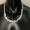 Full Iced Out Hip Hop -smycken Moissanite Rope Chain Halsband Sterling Silver 7mm 8mm 9mm 11mm 12mm Twisted Diamond Rope Chain