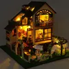 Doll House Accessories DIY Dollhouse Kit Apartment Loft Wooden Miniature Doll Houses with Furniture LED Lights for Children Birthday Gift 230422