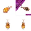 Pendant Necklaces Citrine Pendant Drop Shape 18K Rose Gold Plated Yellow Diamond Colorf Jewelry Necklace5797745 Drop Delivery Jewelry Dh90X