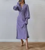 Robes décontractées Clinkly lanterne manches femme robe de soirée élégante luxe col en v longue bureau dames froncé perle bouton midi