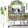 Ghirlanda di vite appesa a pianta finta in rattan con fiori di glicine artificiale da 45 pollici per la decorazione domestica della festa nuziale