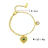 Braccialetti a maglie Bracciale con pendente intarsiato in pietra verde a forma di cuore in acciaio inossidabile 316 per le donne Gioielli da ballo in stile bohémien con strass di lusso