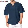 Mens Tshirts Yaz Keten Kısa Kollu Kısa Kollu Tişört Vneck Dantel Büyük Boy Kadın Kadın Erkek Erkek Tees Tees Giyim 230422