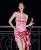 Vestidos de trabalho rosa rosa colar brilhando diamantes botões sem alças curto topo e drapeado mini saia conjunto doce celebridade festa outfit