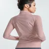 Al Yoga Sports Coat Women's Spring and Autumn Thin Fitness kostym Tröja som kör snabb torr cardigan Yoga kostym långärmad