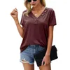 Kvinnors T-skjortor Kvinnor V-ringning Toppknapp T-shirt Runda halsblusar Kortärmade kläder Summer Leisure Ladies Streetwear