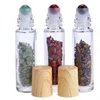 Etherische olie diffuser 10 ml helder glazen rol op parfumflesjes met gemalen natuurlijke kristallen kwartssteen, kristallen rollerbal hout grai rtrv