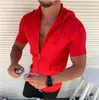 남성 Tshirts 패션 롱 쇼트 슬리브 까마귀 지퍼 티 셔츠 남자 의류 여름 견고한 색깔 캐주얼 격자 무늬 프린트 오픈 스티치 th 230422