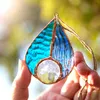 Garden Decorations H D Handcrafted Stained Glass Teardrop Sun Catcher with Crystal Prism Rainbow Maker Window Hanging Ornament Creative Gift Blue 230422