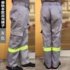 Men's Pants Wear-resistant workout pants orange cotton overalls pants men casual loose HIPHOP pocket Reflective cargo pants for men 230422