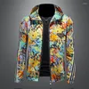 Herrjackor Minglu Floral Allover Tryckt Autumn Winter Hooded Sport Casual dragkedja Male Coats Man Ytterkläder plus storlek 5xl