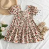 Robes de fille Melario infantile enfant en bas âge robe en coton plissé à manches courtes imprimé col de poupée été décontracté fleur vêtements pour enfants