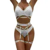 Sexy and Panty Set Garters Belt Bandages Women Lace Transparent Open Bra Hollow Out Underwear Erotic Lingerie