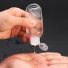 30 ml 60 ml tomt påfyllningsbar flip cap -flaska med nyckelringskrok transparent plasthandsflaska för resor ACQTC
