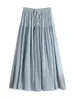 Skirts Bowtie Lace Up Summer Women Skirts Cotton Linen High Waist Slim A-Line Pleated Skirt Patchwork Long Midi Skirt OL Jupe Femme 230422