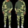 Tute da uomo Moda Camouflage Stampa Cerniera da uomo Felpa con cappuccio/Pantaloni/Tuta da esterno Abbigliamento sportivo militare Tuta Set Casual Caccia Abbigliamento da campeggio T231122