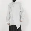 Koszule męskie 2023 Koszula jesienna chińska plisowana asymetryczna przednim rąbek lekki luźny długi rękaw