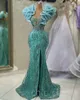 2023 avril Aso Ebi Crystals Robe de bal perlée Robe Sheer Necked Lace Evenant Formal Fête Deuxième réception Robes de fiançailles d'anniversaire Robe de Soiree ZJ589