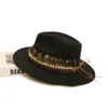 Szerokie brzegowe czapki wiadra czapki retro z piór czaszka skórzana zespół Kobiet mężczyzn wełna vintage Feel Fel szeroki brzeg fedora Panama Jazz Bowler Hat 545761cm 231122