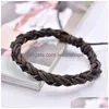 Bedelarmbanden Handgemaakte gevlochten armbanden Kettingen Waxtouw Echt leer Geweven armband voor dames Zwart Bruin Modetrend M Dhfvh