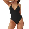 Maillots de bain pour femmes Maillot de bain froncé dos croisé Col en V Coupe haute Bretelles fines 1 pièce