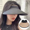 Cappelli a tesa larga Cappello a cilindro cavo intrecciato in paglia pieghevole Visiera facciale resistente ai raggi UV Visiera parasole grande Donna estiva in bicicletta vuota