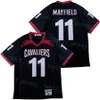 Football High School Cavaliers Lake Travis Jerseys 11 Baker Mayfield Black White Team Color Away Moive Stitched Breathable College Pullover Retro Pure Cotton Man