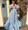 Dresses Print Floral Prom Dress 2k24 Sweetheart Puffed Ballon Sleeves Ruffles High Slit Jumpsuit ALine Lady Pageant Formal Evening Event