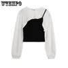 Camiseta de mujer Camiseta de manga larga Tirantes falsos de dos piezas Primavera y otoño Diseño corto Tops 230422
