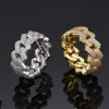 Män smycken hiphop 18k guld pläterad is ut kubansk länkkedja ring kubik zirkonium diamant baguetteccrystal finger ringar