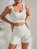 Yoga Outfit Seamless Rib Set Womens Exercício 2 Piece Gym Crop Tank Top Cintura Alta Shorts Fitness Running 231121