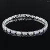 Strand 2023 Luxury Princess Cut Silver Color On Hand Bracelet Bangle For Women Anniversary Gift Jewelry Wholesale Moonso S8171