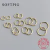 Boucles d'oreilles créoles SOFTPIG réel 925 en argent Sterling 18K or rond Huggies pour les femmes à la mode bijoux fins accessoires minimalistes