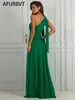 Casual Dresses Green Color Women Shinnign Satin Sexy One Shoulder Hollow Out Bodycon Long Dress Fashion Celebrate Cocktail Maxi Party