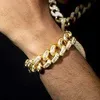 Wholesale Gold Plating Full Diamond Cuban Link Chain Bracelet Iced Out Moissanite Hip Hop Cuban Chain Bracelet