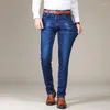 Jeans pour hommes Casual Straight Stretch Mode Classique Bleu Noir Travail Denim Pantalon Mâle