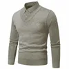 Men's Sweaters Autumn and Winter Men's Fake Two Piece Sweater with Fleece and Slim Fit Polo Collar Knitted Bottom Shirt Thickened and Warm 231121