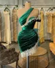 Robes de soirée uniques vert perlé mini bal sexy une épaule gland strass robes de soirée courtes sur mesure robe de cocktail