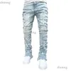 Jean homme coupe régulière Patch empilé en détresse détruit pantalon en Denim droit vêtements de rue décontracté Jean 490