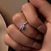 WOSTU Real 925 Sterling Zilver Mystic Paarse Bloem Stud Opening Zirkoon Ring Voor Vrouwen Partij Sieraden Meisje Verjaardagscadeau