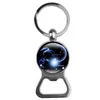 Keychains Suteyi 12 Constellatie Zodiac Sign Glass Cabochon Hanger Bottle Opener Key Keten Sieraden Verjaardagscadeau