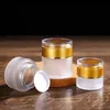 Frosted Glass Jar Cream Bottles Round Cosmetic Jars Hand Face Cream Bottle 20G-30G-50G burkar med guld/silver/vit akrylmössa pp foder trqg