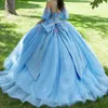 Skly Blaues Ballkleid-Abschlussballkleid, Quinceanera-Kleid, Schatz-Applikation mit Perlen, 3D-Blumen, Tüll, formelle Kleider, 15-Zoll-Kleid