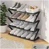 Suportes de armazenamento Racks Novos sapatos em forma de Z Hanger Rack Home Removível Montado Shoecase Estudantes Dormitório Armazenamento Organizar Prateleira Sne Dhltv